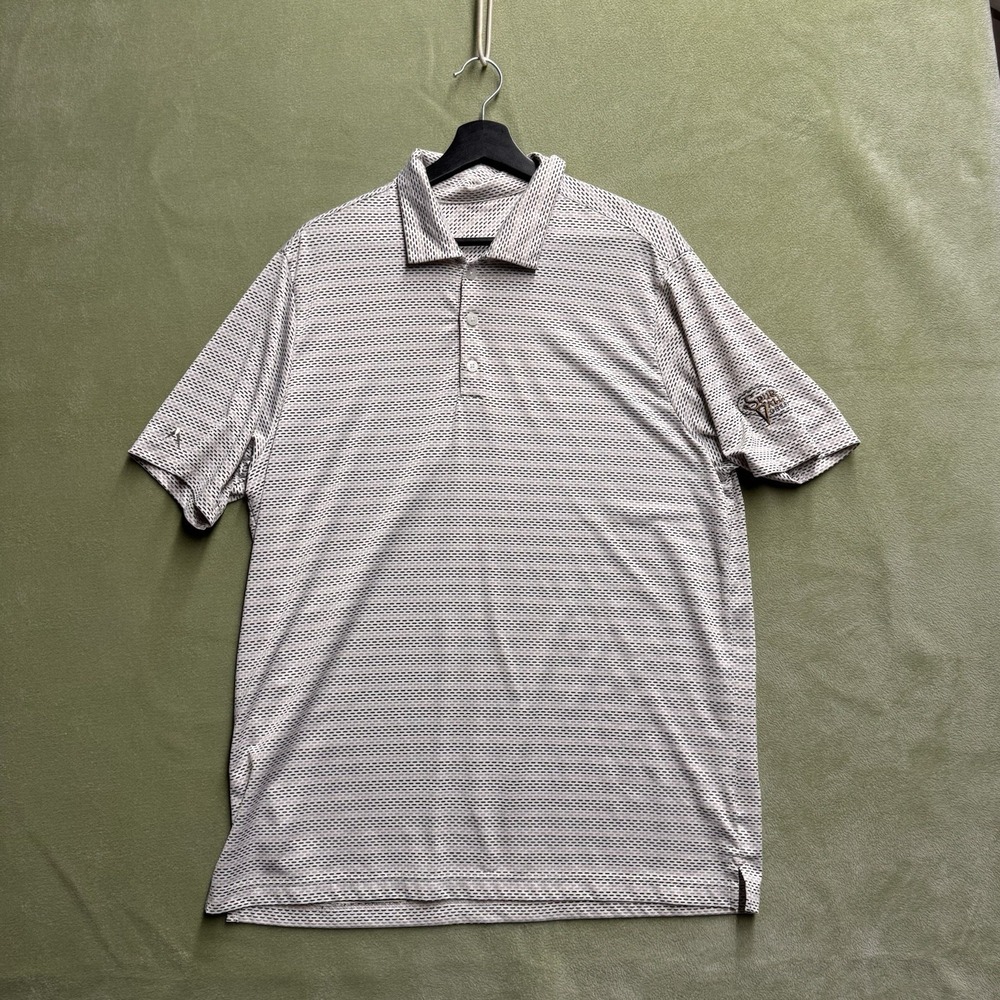 Antigua Short Sleeve Golf Polo Shirt Men's Size L White Stripe Logo Sleeve